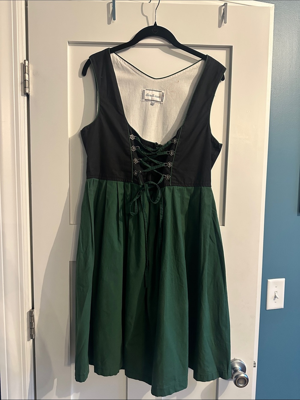 Green and Black Lace-Up Dirndl with matching apron